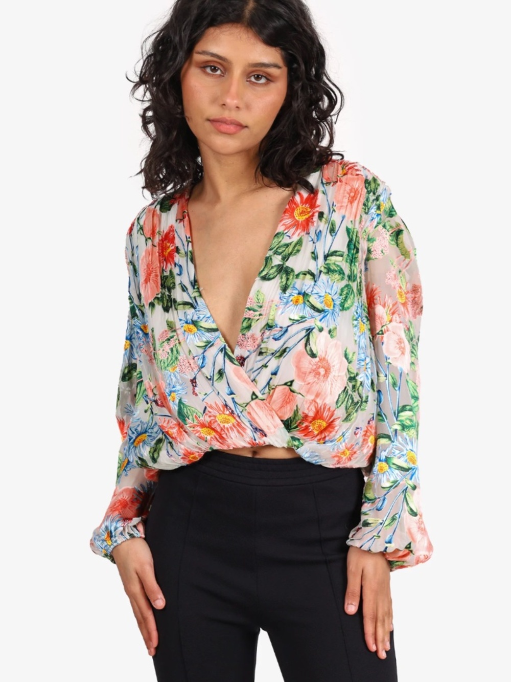 Alice + Olivia Trista Floral Burnout Cross Over Top Size XS